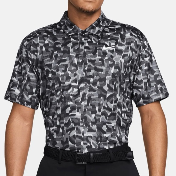 Nike Polo Shirt Mens L Tour Dri-Fit Golf Black Gray All Over Print FD5939-077 - Picture 1 of 5